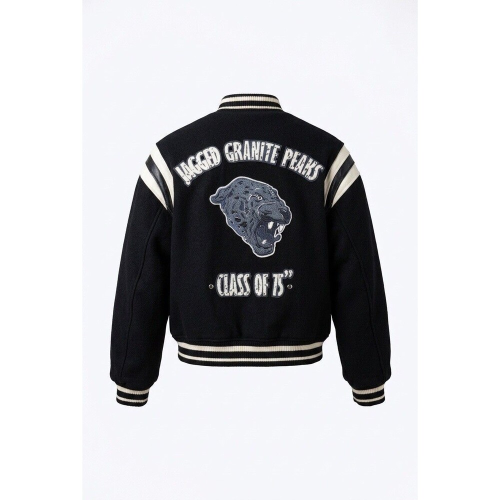 Zara x Champion Varsity Jacket Black Jagged Granite Peaks Class of 75 Size M - Picture 2 of 16